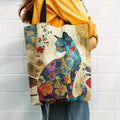 Tote Bag Canvas Gatos Florais | Aesthetic Escola Compras Leve