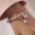 Pulseira Elástica Contas Borboleta Roxa | Multicolor Facetada Presente