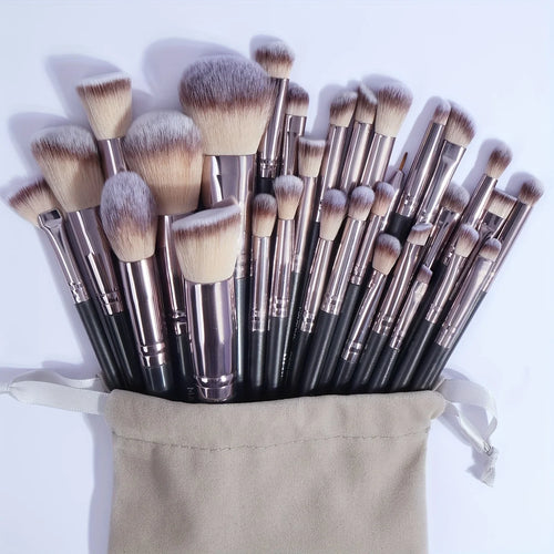 Kit Profissional 30 Pincéis Maange com Estojo | Base Sombras Blush