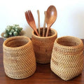 Organizador Rattan Talheres e Utensílios | Cesto Arrumação Cozinha