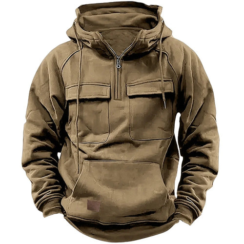 Hoodie Outdoor Espesso Multi-Bolsos Loose | Sport Casual Manga Longa