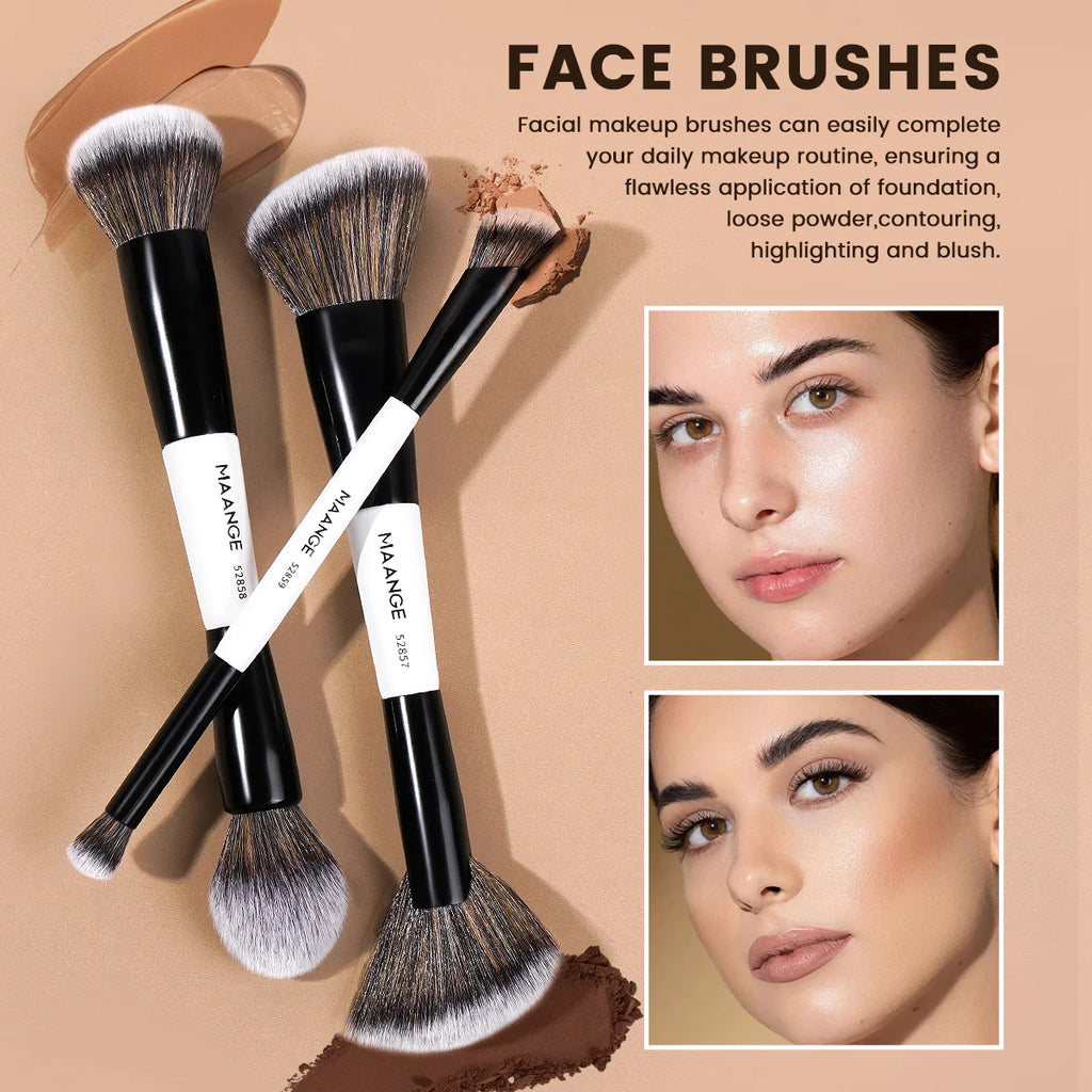 Kit 7 Pincéis Duplos Premium Maange | Base Sombra Blush Contorno