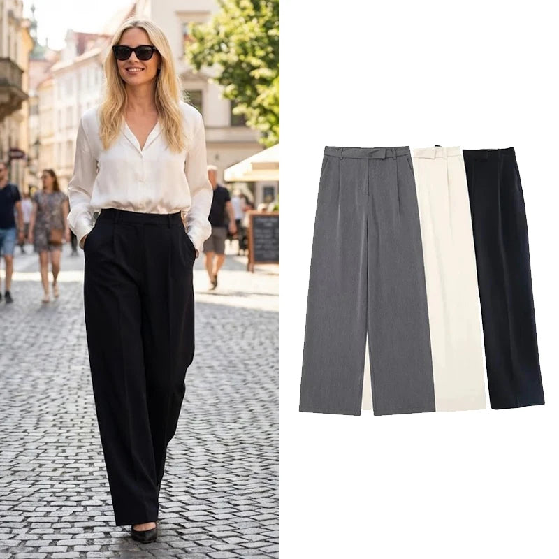 Calças Vintage Cintura Alta com Fecho Frontal | Estilo Chic Elegante