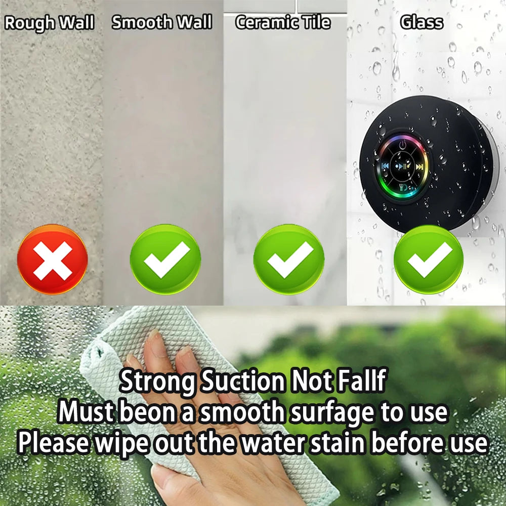 Coluna Bluetooth IPX4 com Luz LED | Ventosa Casa de Banho Exterior