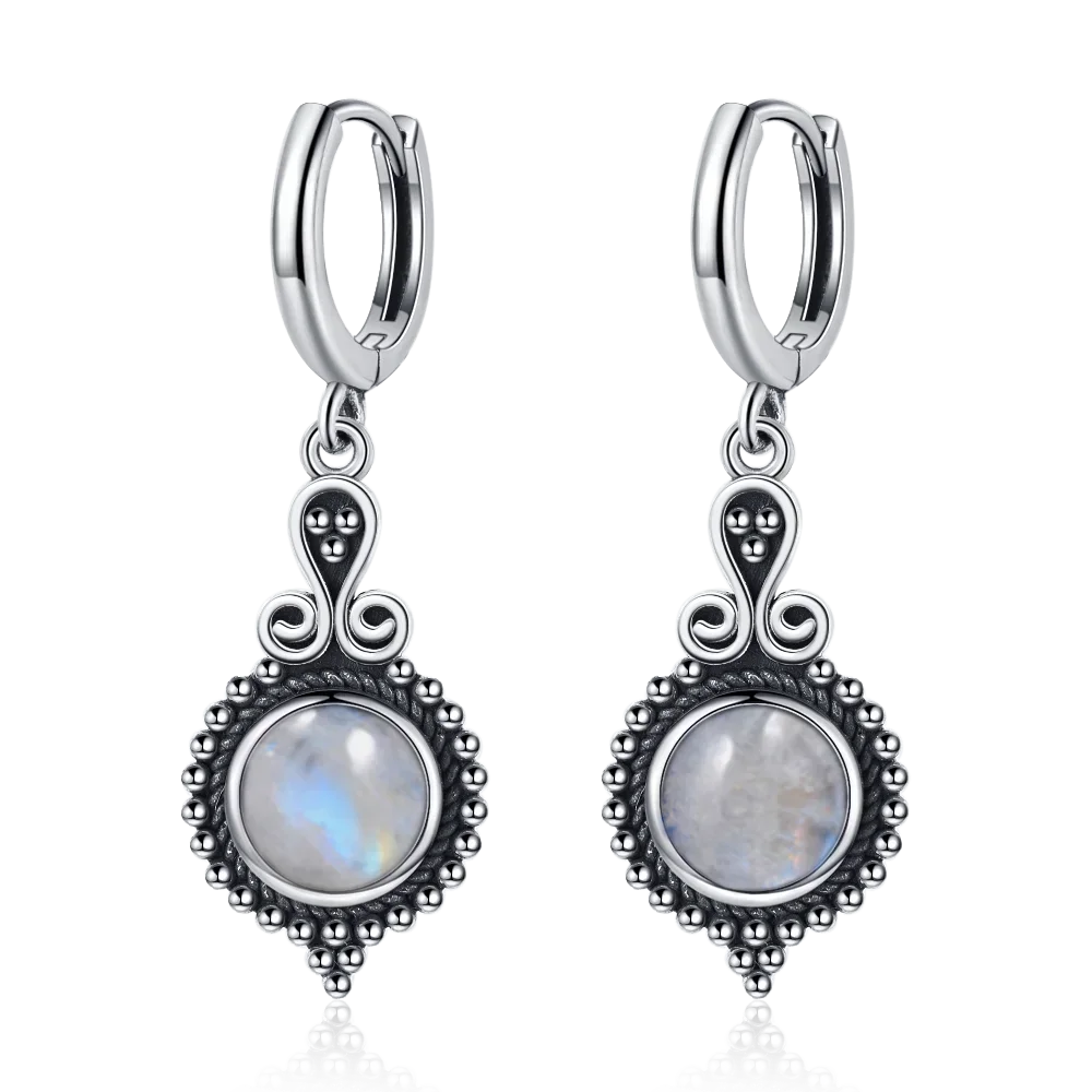 Brincos elegantes de prata com cianite natural para mulheres, joias vintage, brincos de argola para casamento e noivado, presentes