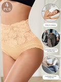 4pcs High Waisted Panties Ladies Jacquard Pattern Sexy Lace Hip Lifting & Shaping Skin Friendly & Soft Comfortable Cotton