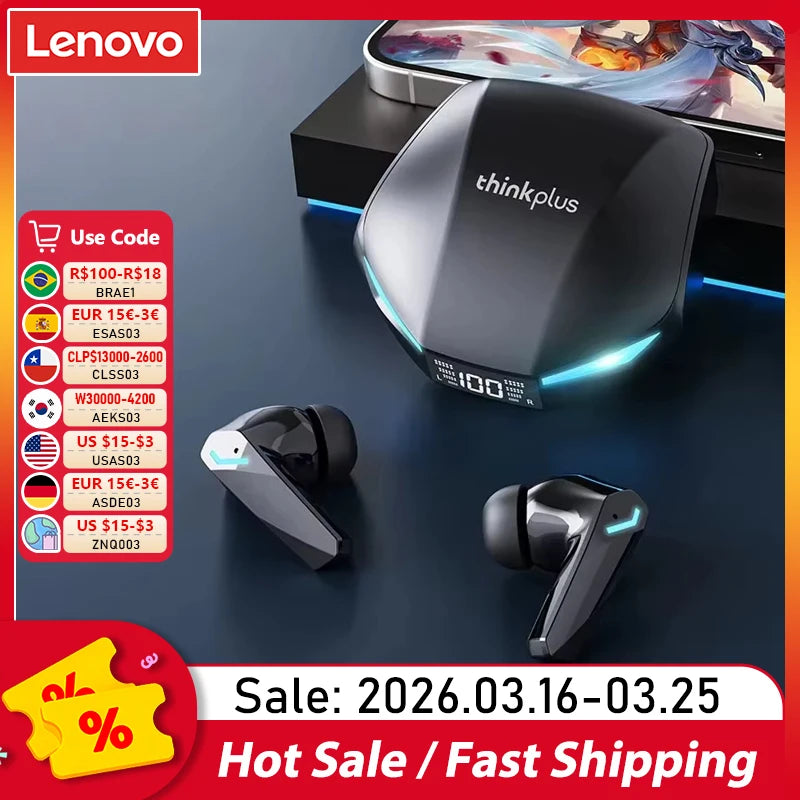 Auriculares Lenovo XT53 Bluetooth 5.4 | LED Display Impermeável Gaming