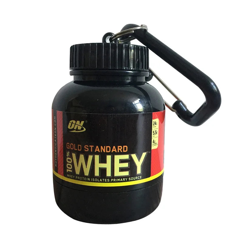 Porta-chaves de proteína desporto whey protein portátil proteína em pó recipiente organizador pílula desporto nutrição água garrafa