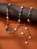 Conjunto de Joias 4 Peças com Diamantes – Brincos, Colar e Pulseira para Festas