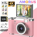 Câmara Digital 4K 48MP CCD Filtros Beleza | Anti-Shake Selfie Flip 180°