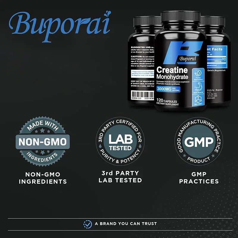 Monohidrato de creatina - aumenta a força muscular, promove o crescimento muscular, melhora o desempenho atlético, vegetariano, sem glúten.