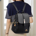 Mochila Couro Luxo Vintage Preta | Escola Casual Daypack Feminina