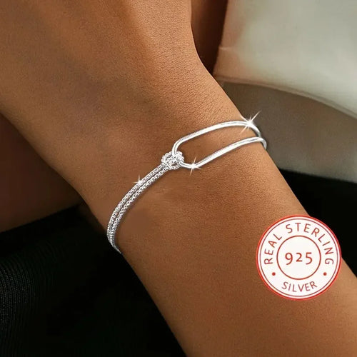 Pulseira Prata S925 Geométrica Minimalista | Presente Aniversário Natal