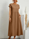 Vestido Longo Algodão Linho Vintage | Casual Elegante Manga Curta