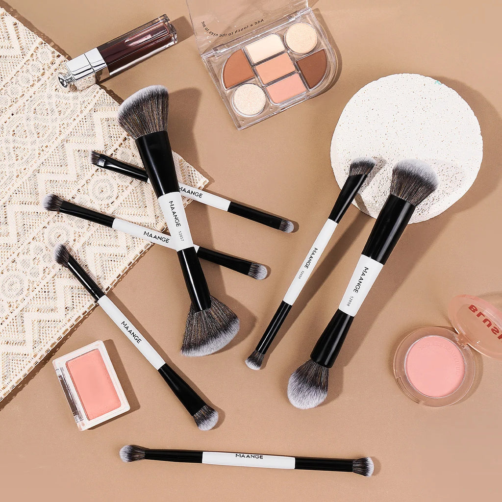 Kit 7 Pincéis Duplos Premium Maange | Base Sombra Blush Contorno
