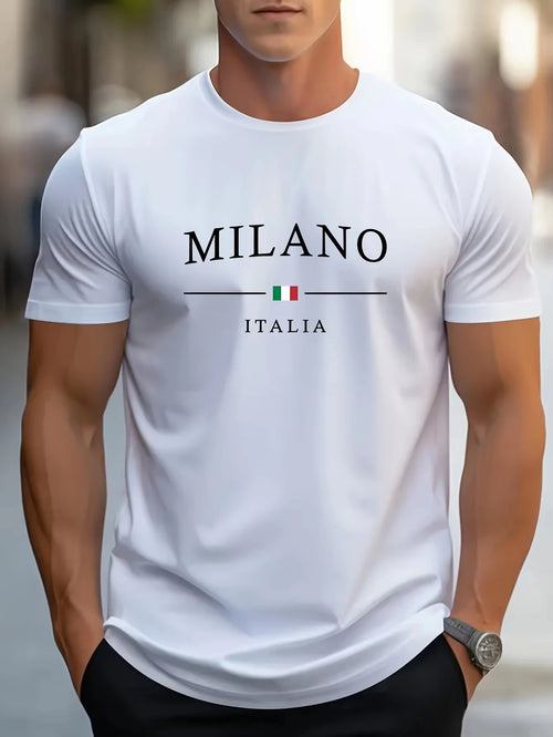 T-Shirt MILANO 100% Algodão – Print de Letras, Corte Largo e Confortável