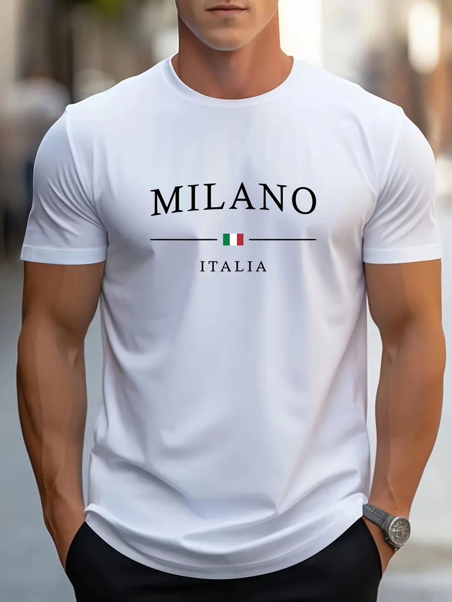 T-Shirt MILANO 100% Algodão – Print de Letras, Corte Largo e Confortável