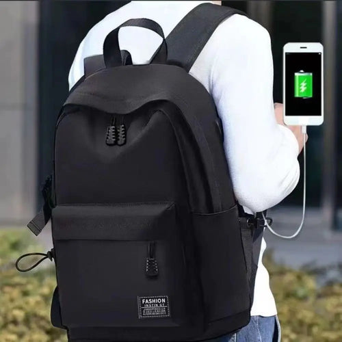 Mochila Minimalista Unissexo com Porta USB – Grande Capacidade para Escola, Trabalho e Viagem