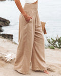 Calças Wide Leg de Praia com Cordão | Estilo Europeu Casual
