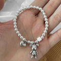 Pulseira Prata 925 Contas com Pendente Urso | Vintage Cute Festa