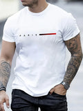 T-Shirt 100% Algodão PARIS Print | Slim Fit Round Neck Verão Casual