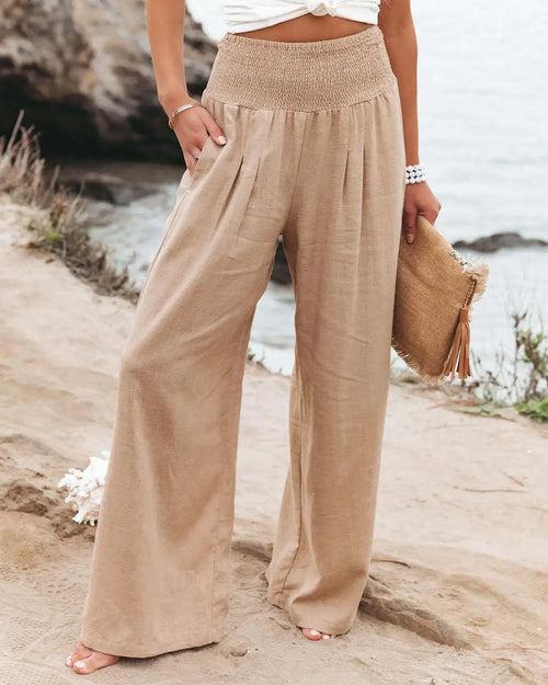 Calças Wide Leg de Praia com Cordão | Estilo Europeu Casual
