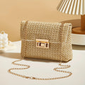 Mala Palha Tecida à Mão com Fecho | Crossbody Cor Sólida Verão Fashion