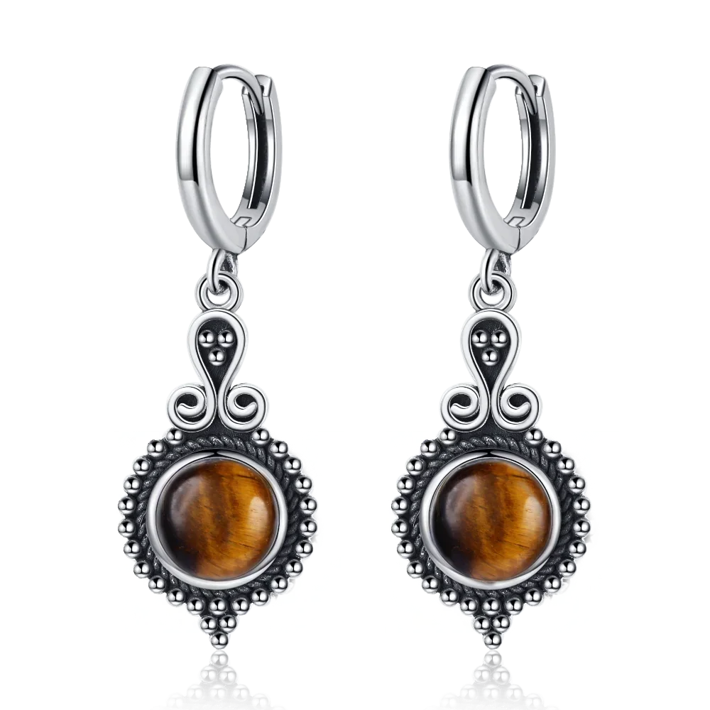 Brincos elegantes de prata com cianite natural para mulheres, joias vintage, brincos de argola para casamento e noivado, presentes