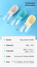 Garrafa de Água Portátil 500ml para Cães – Taça Dispensadora para Viagens e Passeios