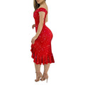 Vestido Bodycon Glitter Ombros de Fora | Fenda Babados Festa