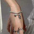 Pulseira Prata 925 Contas com Pendente Urso | Vintage Cute Festa