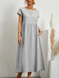 Vestido Longo Algodão Linho Vintage | Casual Elegante Manga Curta