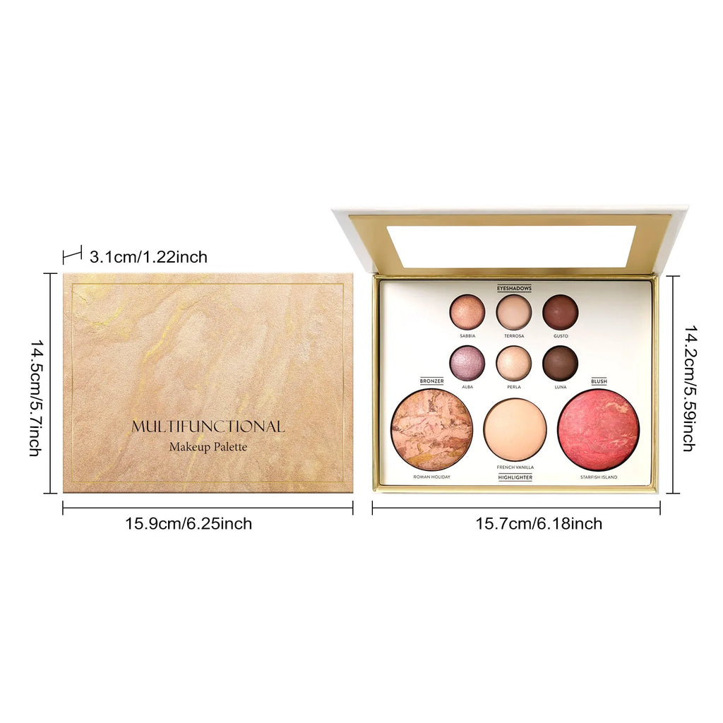 Paleta de Maquilhagem Multifuncional – Sombra, Blush, Iluminador e Corretor
