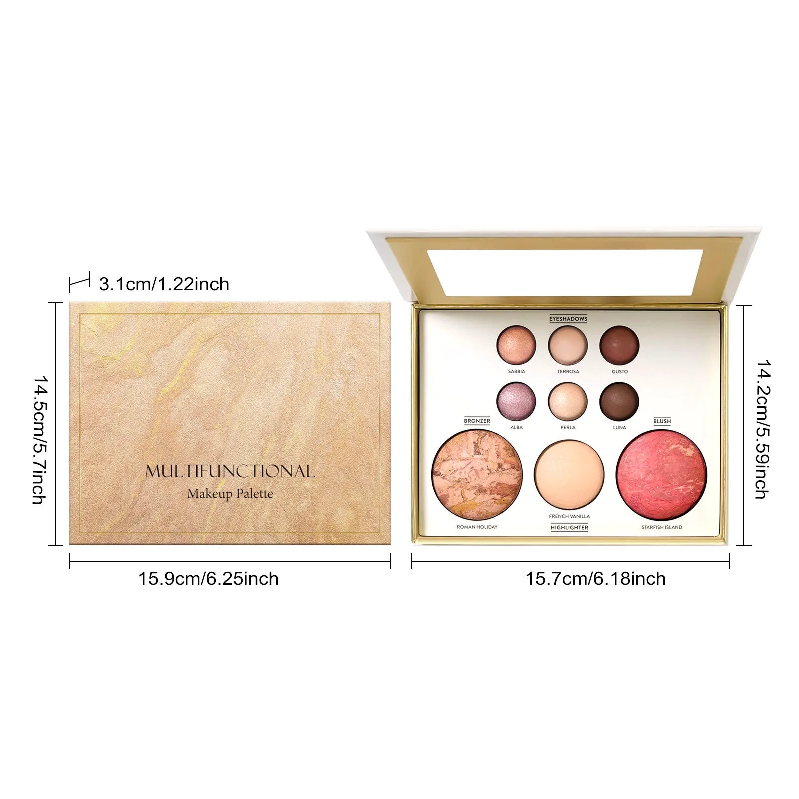 Paleta de Maquilhagem Multifuncional – Sombra, Blush, Iluminador e Corretor