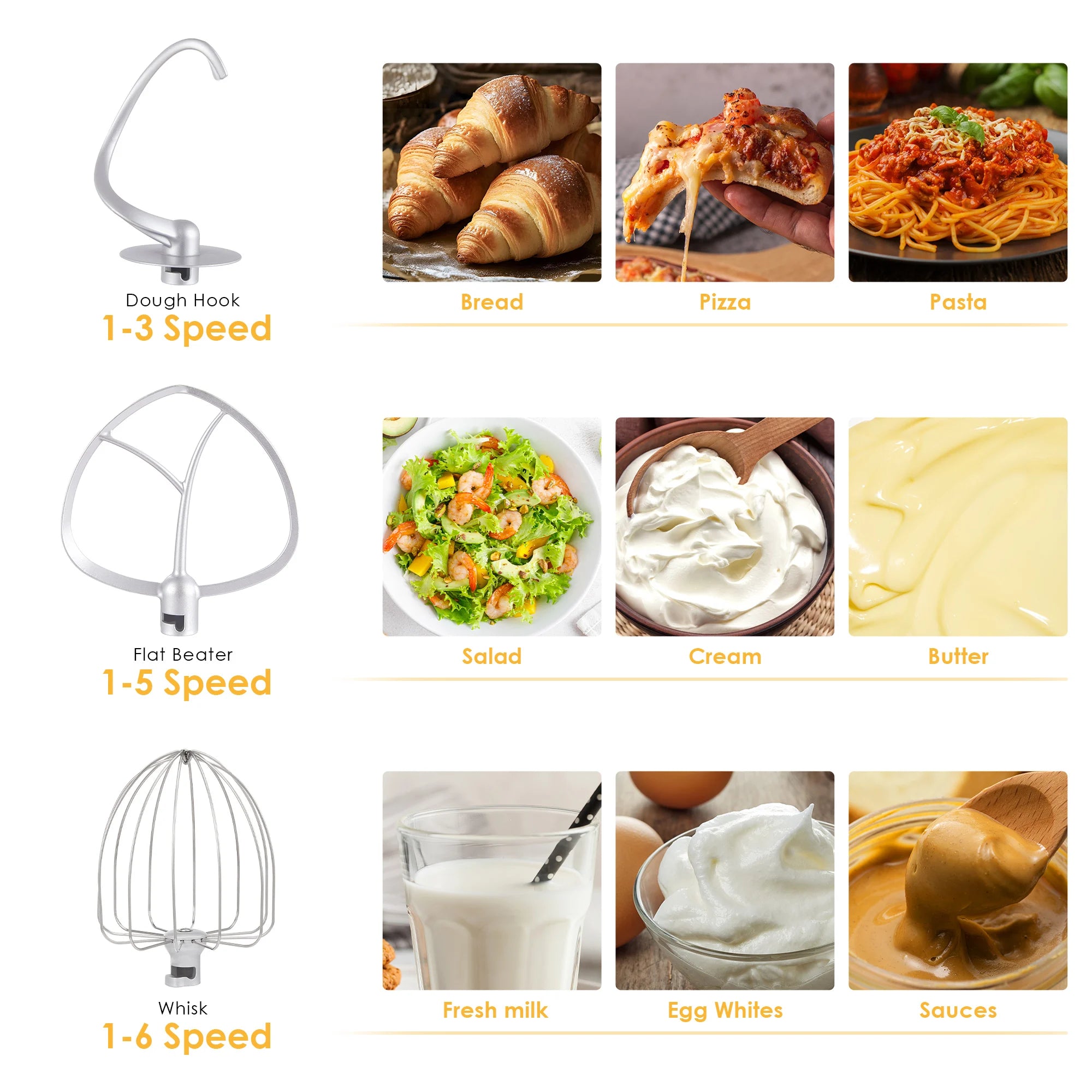 Batedeira de pedestal Biolomix, liquidificador, motor silencioso, batedor de ovos e natas, amassador de massa, 6 velocidades, 1200 W, 6 litros, CC