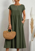 Vestido Longo Algodão Linho Vintage | Casual Elegante Manga Curta