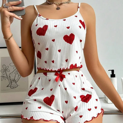 Pijama 2 Peças Top + Calções | Suave Respirável Estampa Love