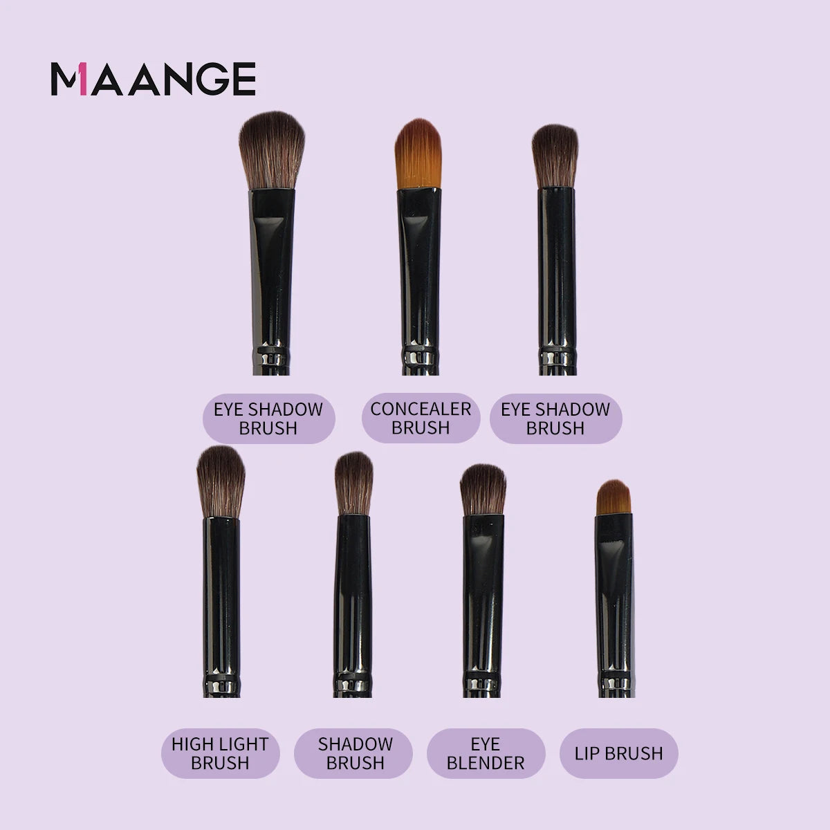 Kit 7 Pincéis para Olhos Maange | Sombras Esfumar e Lábios