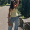 Tube Top Bustier com Folhos Y2K | Amarelo Manteiga Sem Alças 2025