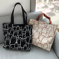 Tote Canvas Gato Japonês com Fecho | Designer Cartoon Shoulder Shopper