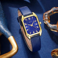 Relógio Senhora Quadrado de Luxo | Quartzo Clássico Bracelete Pele Azul
