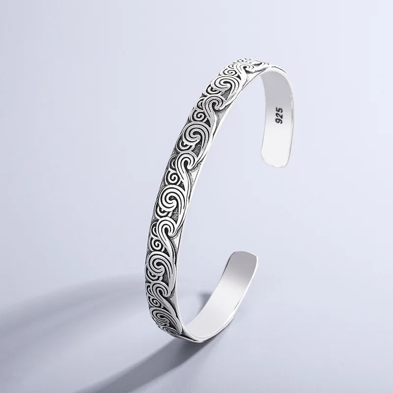 Bracelete Ondas Retro Prata 925 | Abertura Nuvem Doce Personalidade