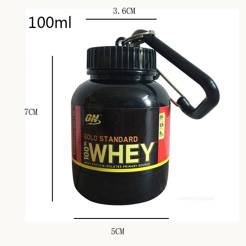 Porta-chaves de proteína desporto whey protein portátil proteína em pó recipiente organizador pílula desporto nutrição água garrafa