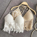 Top Croché Boho Halter com Franjas | Costas Nuas Praia Y2K