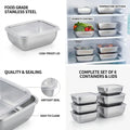 5PCS Stainless Steel Food Storage Containers Stackable Meal Prep Lunch Boxes for Kitchen Fridge Travel Kitchen Storage Solution