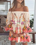 Blusa Floral Boho Ombros de Fora | Costas Nuas Holiday Verão
