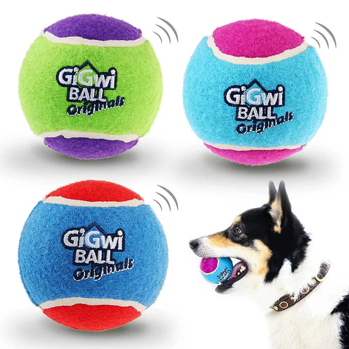 Conjunto Ouzey 4 Bolas de Ténis com Apito – Resistentes a Mordidas para Cães Pequenos e Médios
