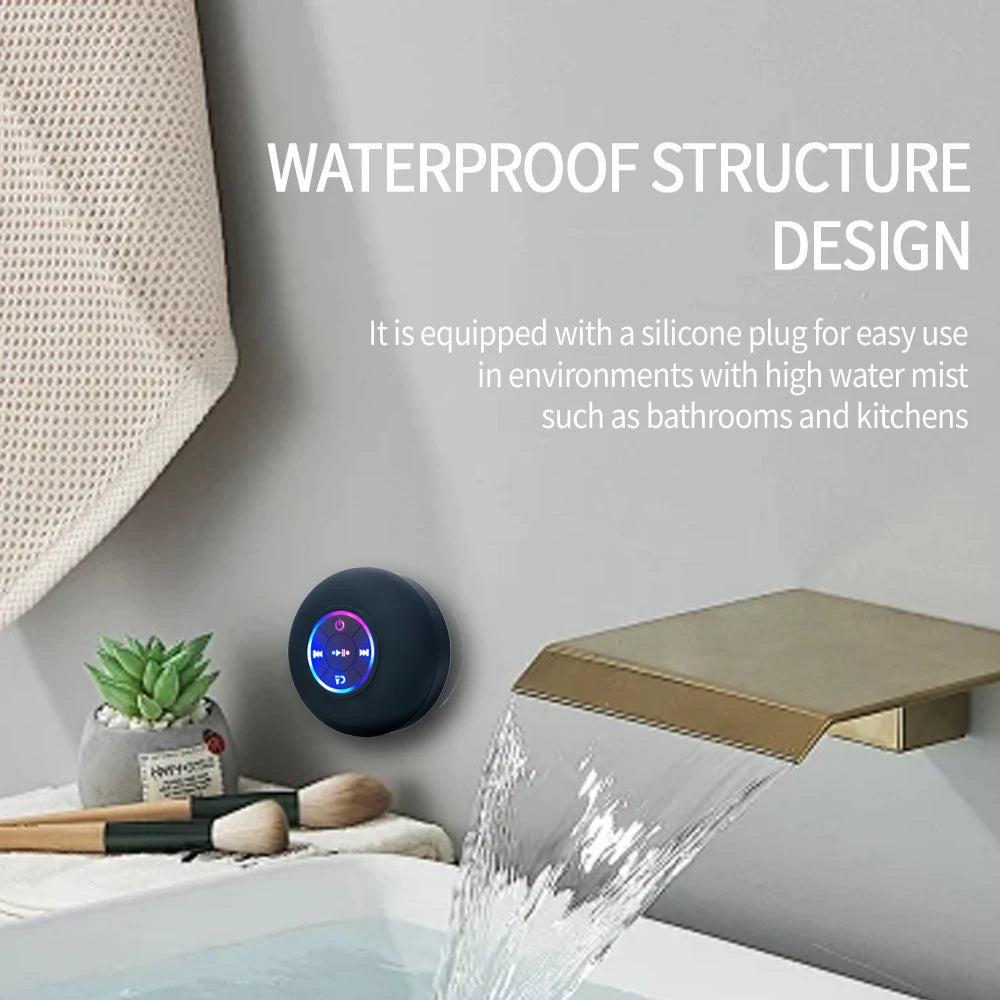 Coluna Bluetooth IPX4 com Luz LED | Ventosa Casa de Banho Exterior