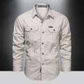 Camisa Cargo Algodão Multi-Bolsos Militar | Overshirt Outdoor Casual