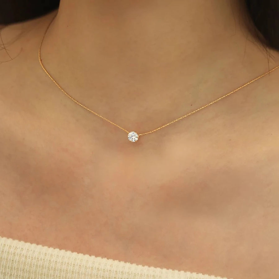 Colar Delicado Aço Dourado Zircónia Redonda | Minimalista Anti-Oxidação